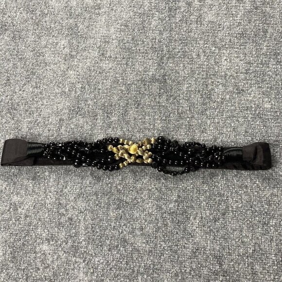 Vtg Carolyn Tanner Belt Beaded Black Gold Braided Adjustable Small Medium 90s‎ - Picture 2 of 14